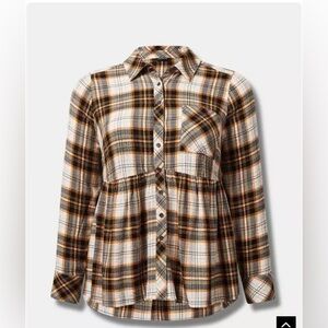 Torrid Brown Plaid Button-Down Shirt